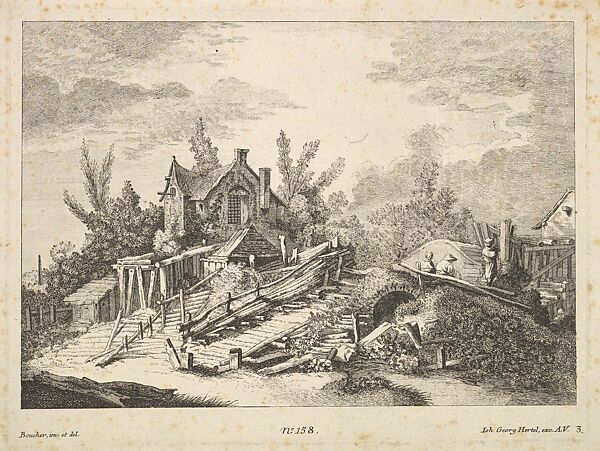 A Landscape with a Home and Three Men on a Bridge