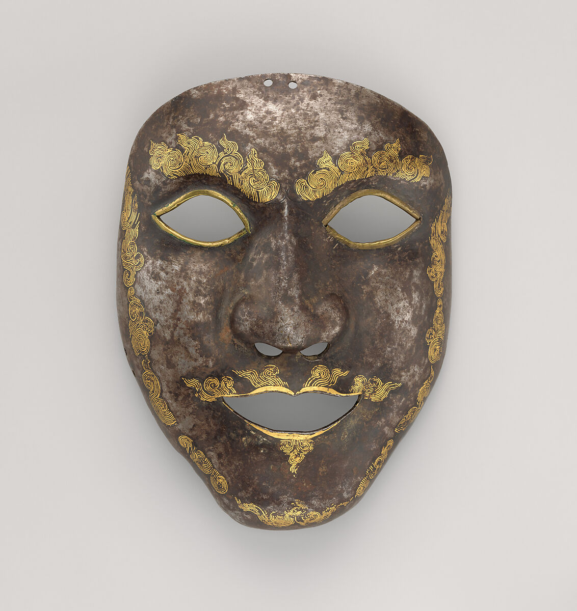 War Mask, Iron, gold, copper alloy, Tibetan