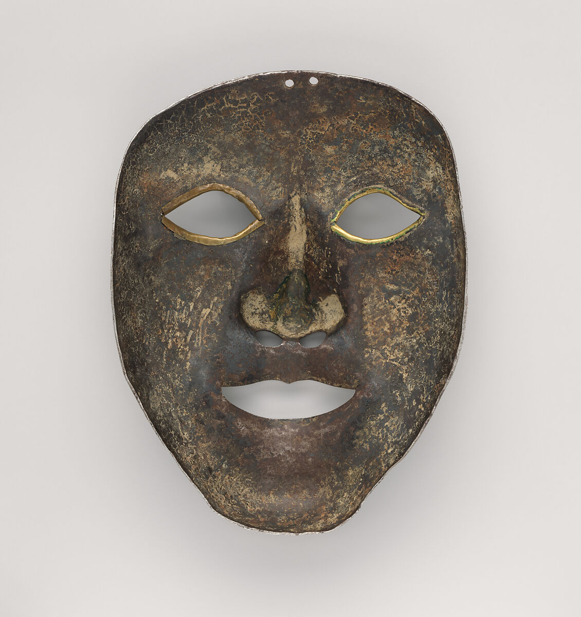 War Mask, Iron, gold, copper alloy, Tibetan