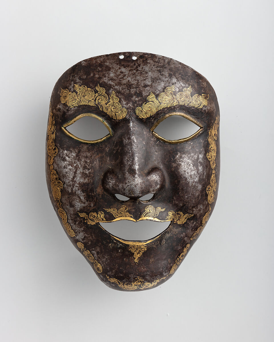 War Mask, Iron, gold, copper alloy, Tibetan 