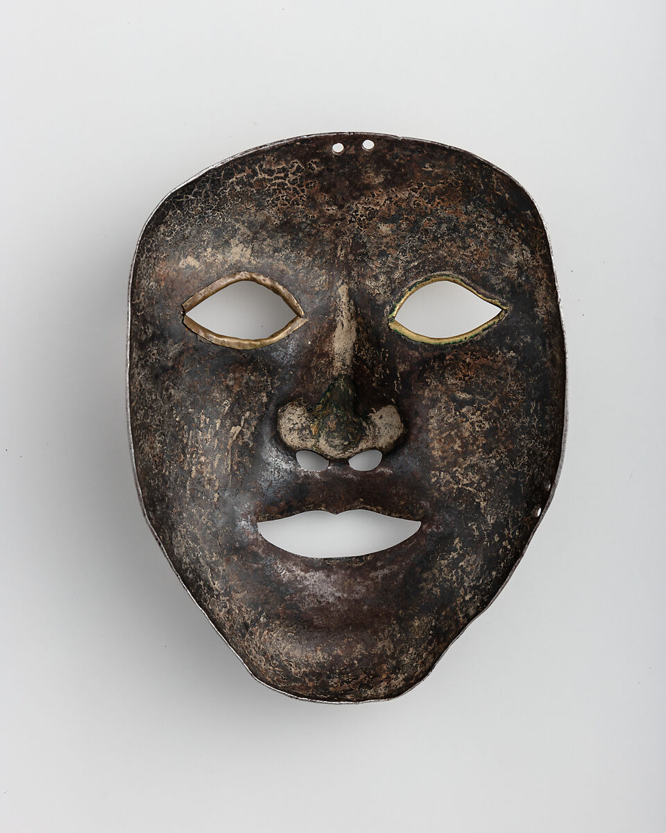 War Mask, Iron, gold, copper alloy, Tibetan