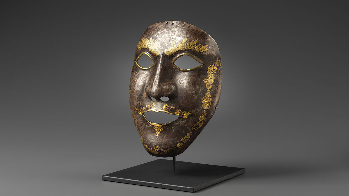 War Mask, Iron, gold, copper alloy, Tibetan