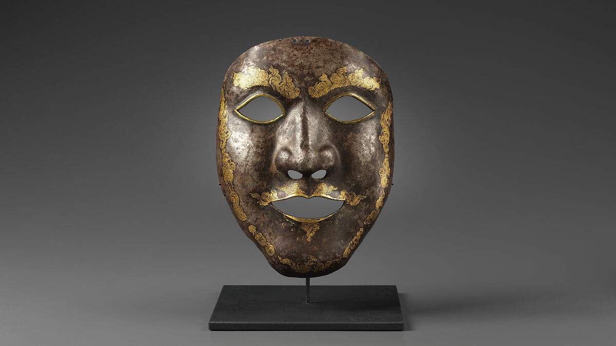 War Mask, Iron, gold, copper alloy, Tibetan