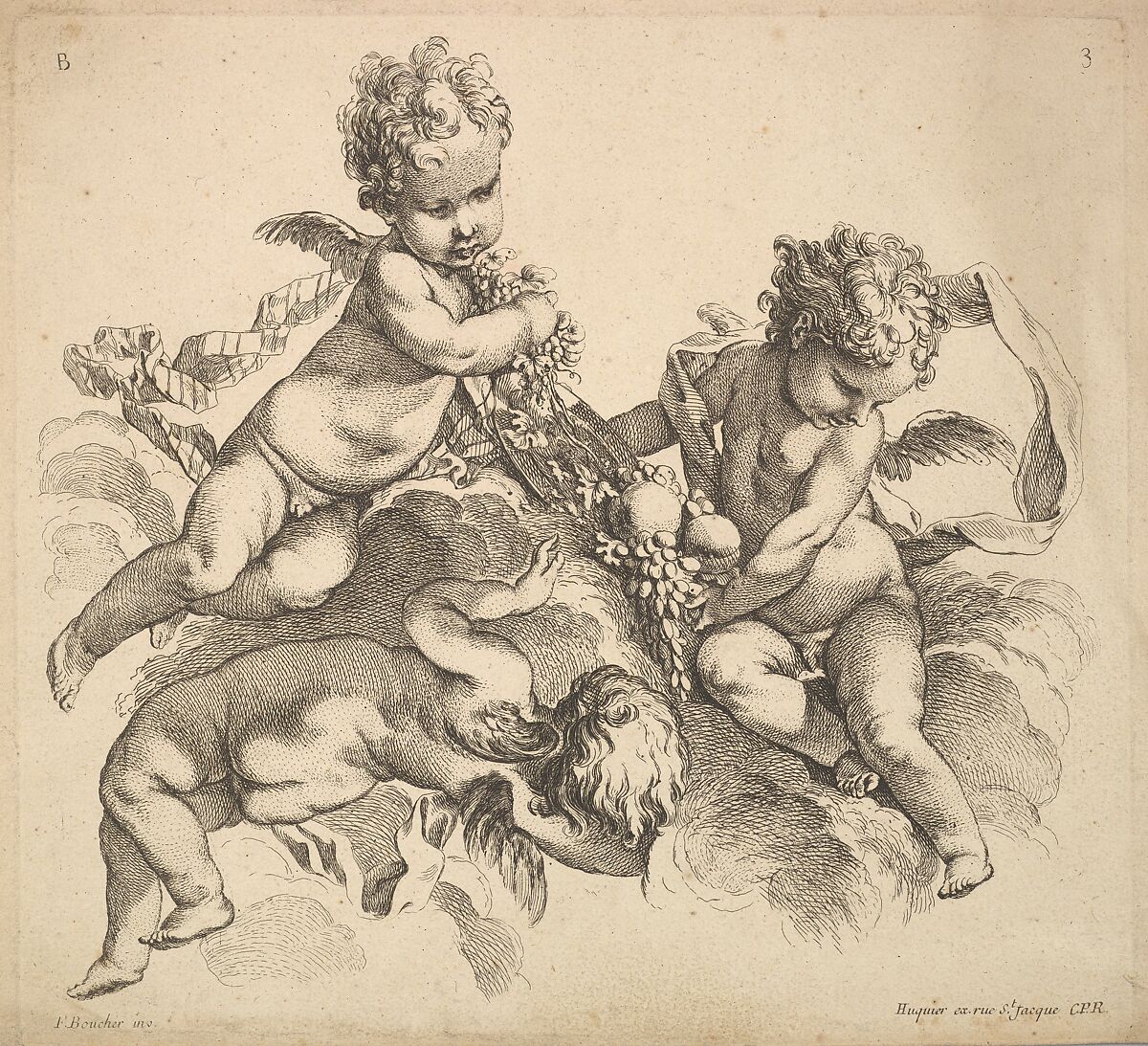 Three Children with a Fruit Plate, Gabriel Huquier (French, Orléans 1695–1772 Paris), Etching and engraving 