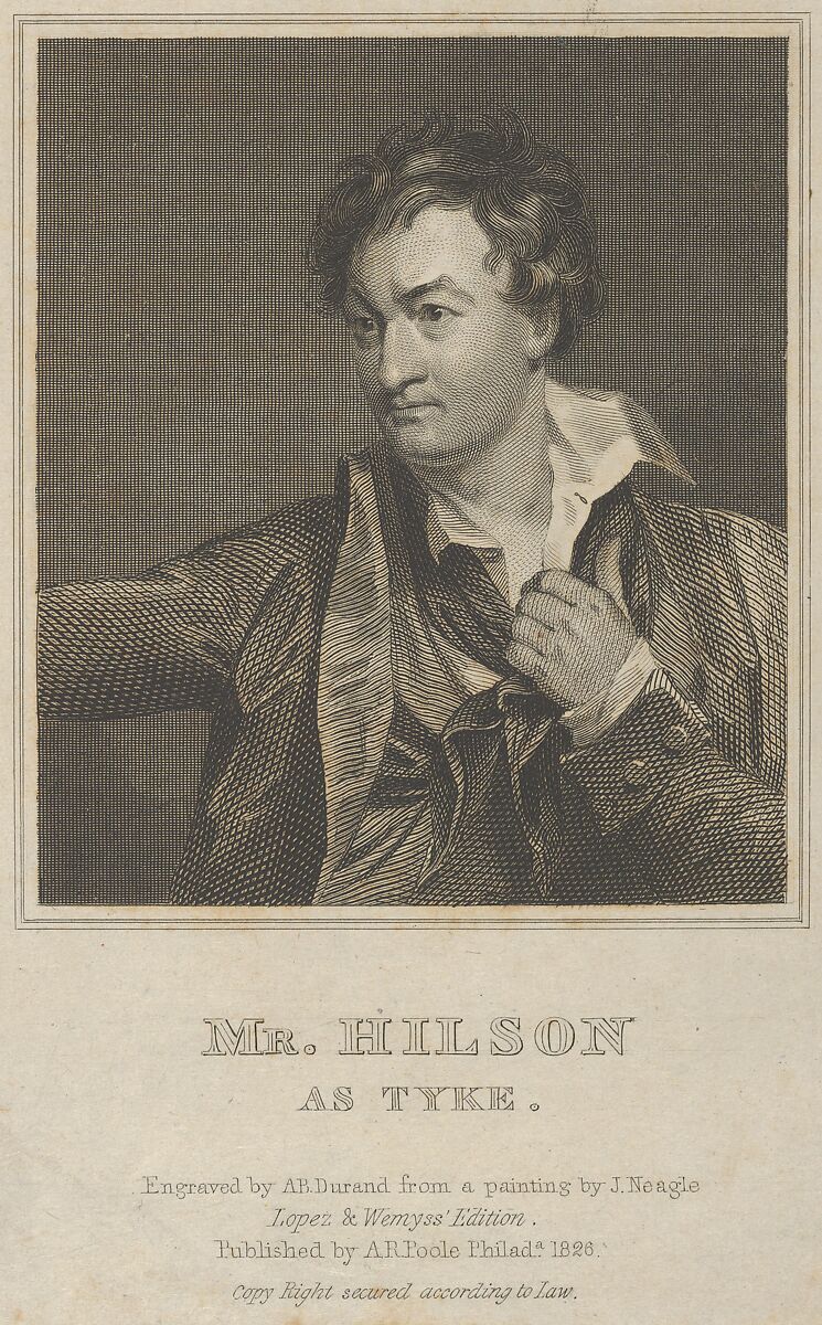 Thomas Hilson as Tyke, Asher Brown Durand (American, Jefferson, New Jersey 1796–1886 Maplewood, New Jersey), Engraving on chine collé 