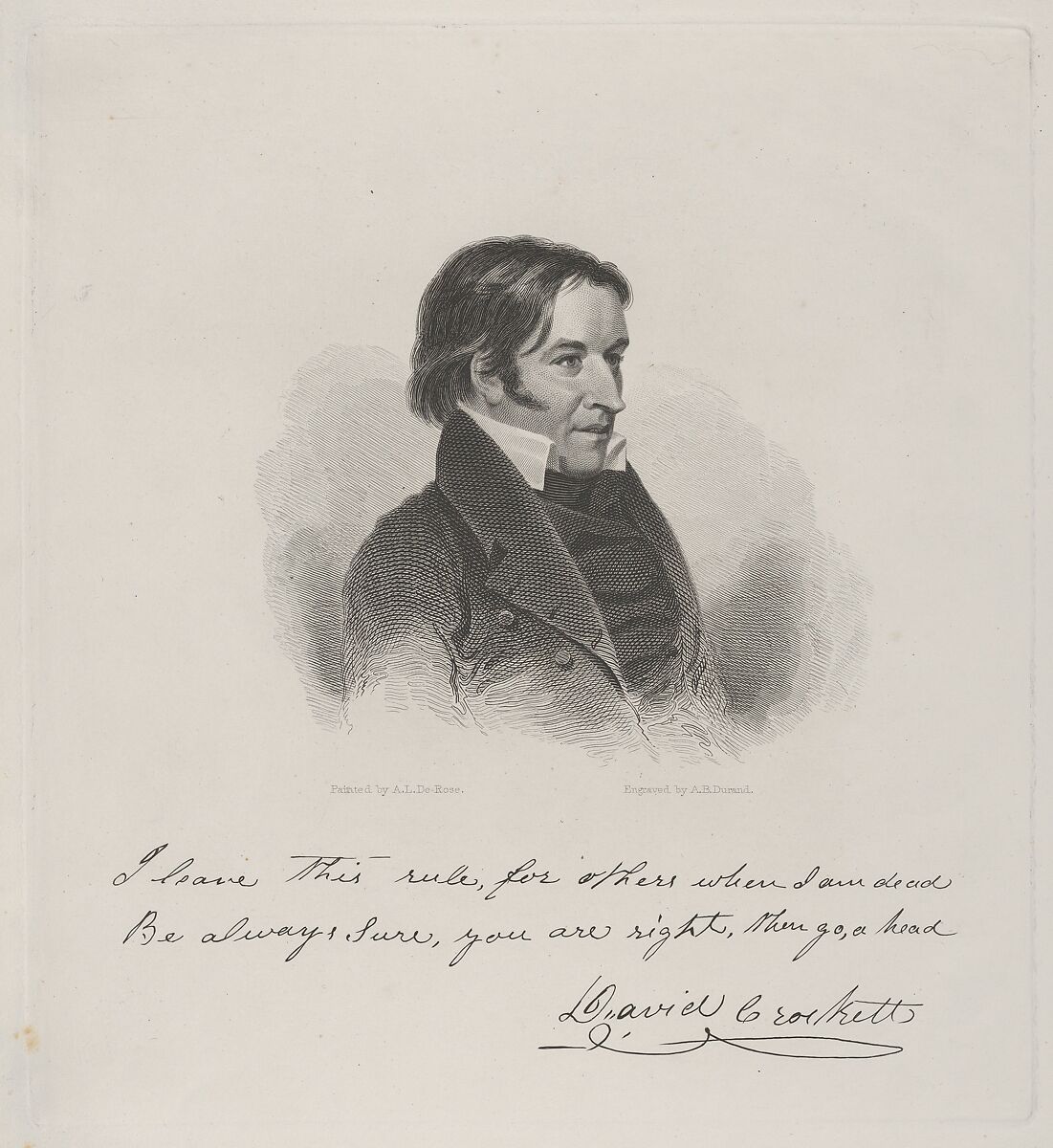 David Crockett, Asher Brown Durand (American, Jefferson, New Jersey 1796–1886 Maplewood, New Jersey), Engraving; second state of two 