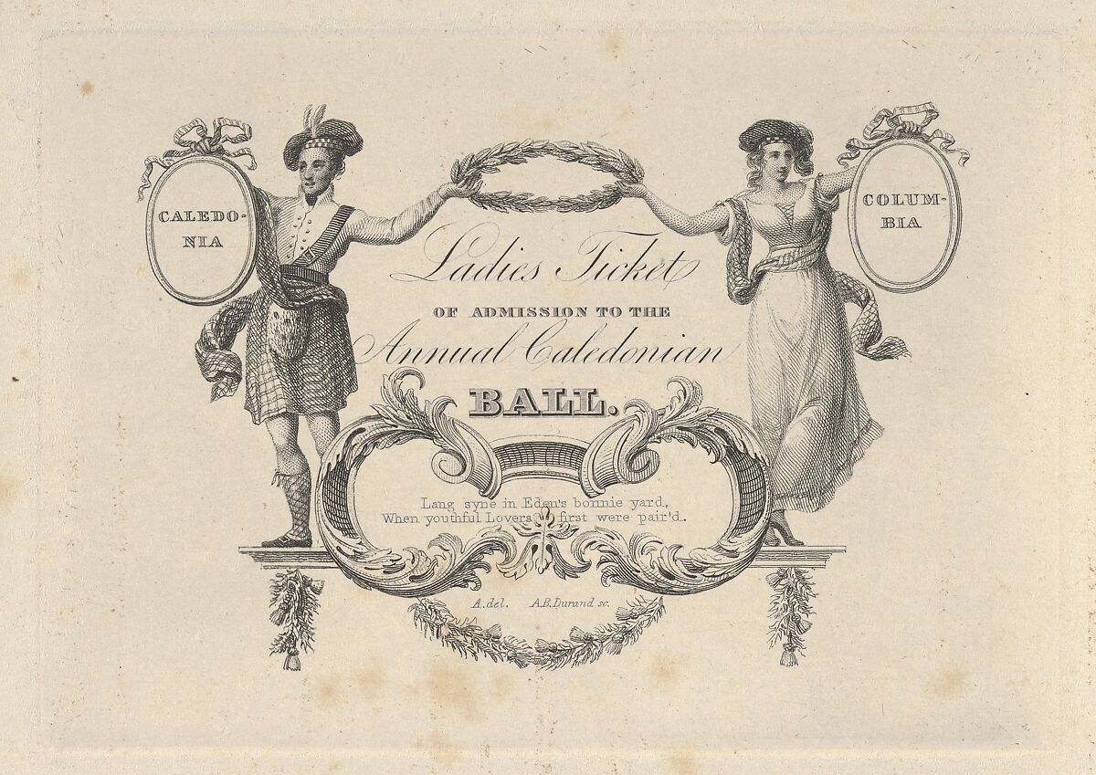 Ladies' Ticket of Admission to the Annual Caledonian Ball, Asher Brown Durand (American, Jefferson, New Jersey 1796–1886 Maplewood, New Jersey), Engraving 