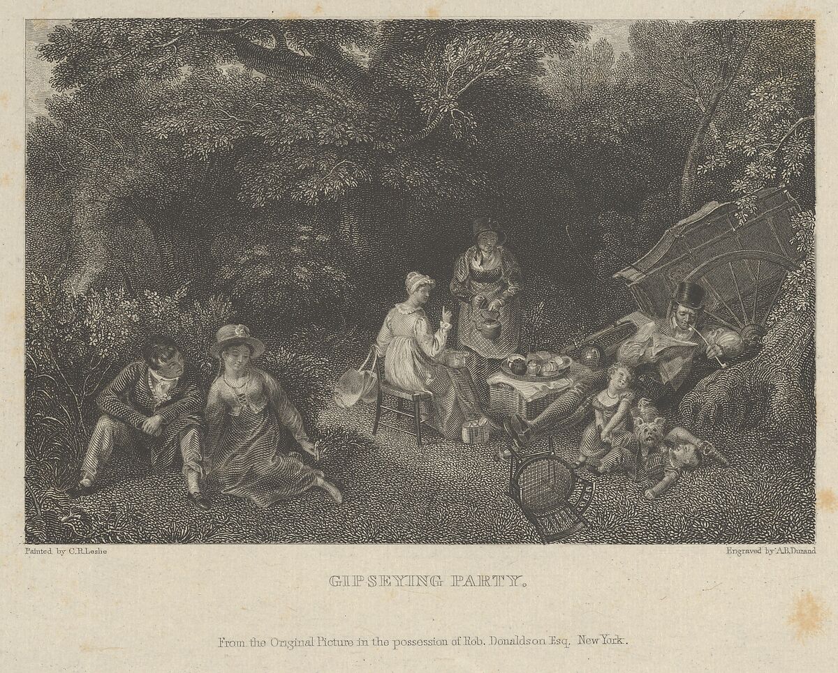 Gipseying Party, Asher Brown Durand (American, Jefferson, New Jersey 1796–1886 Maplewood, New Jersey), Engraving on chine collé; second state of two 