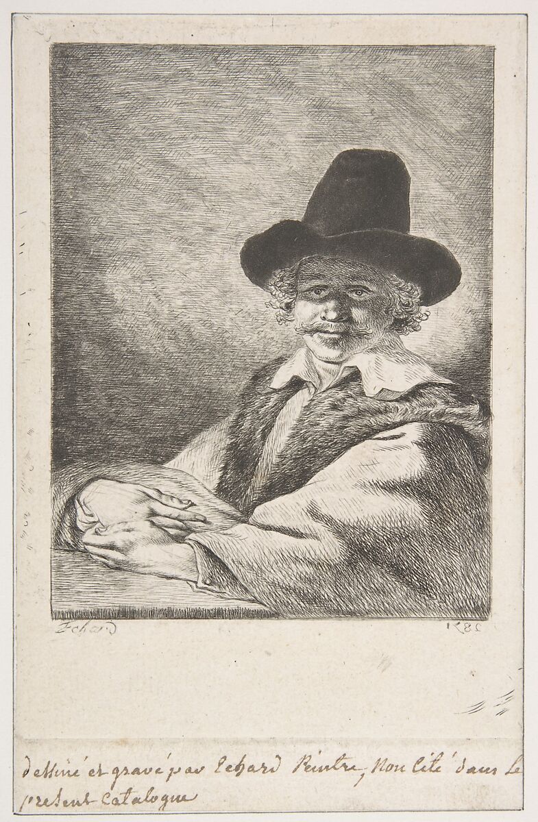 Portait of Seated Man in Hat, Charles Echard (French, Caen 1748–1810 Paris), Etching with roulette 