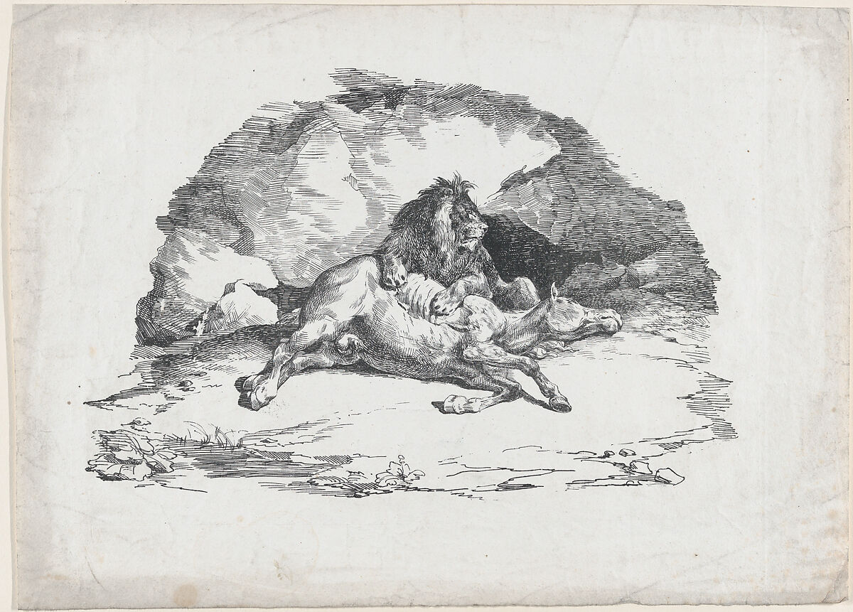 Lion Devouring a Horse, Théodore Gericault (French, Rouen 1791–1824 Paris), Lithograph 