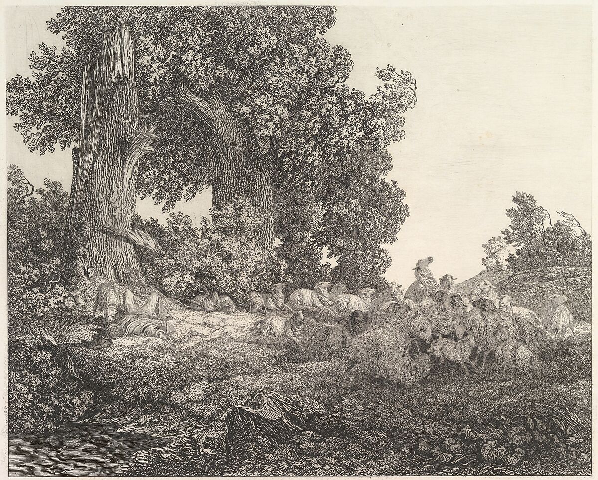 Ideal Landscape with Sleeping Shepherd and Sheep, Attributed to Heinrich Theodor Wehle (German, Förstgen at Niesky 1778–1805 Bautzen), Etching; proof state? 