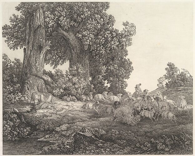 Ideal Landscape with Sleeping Shepherd and Sheep