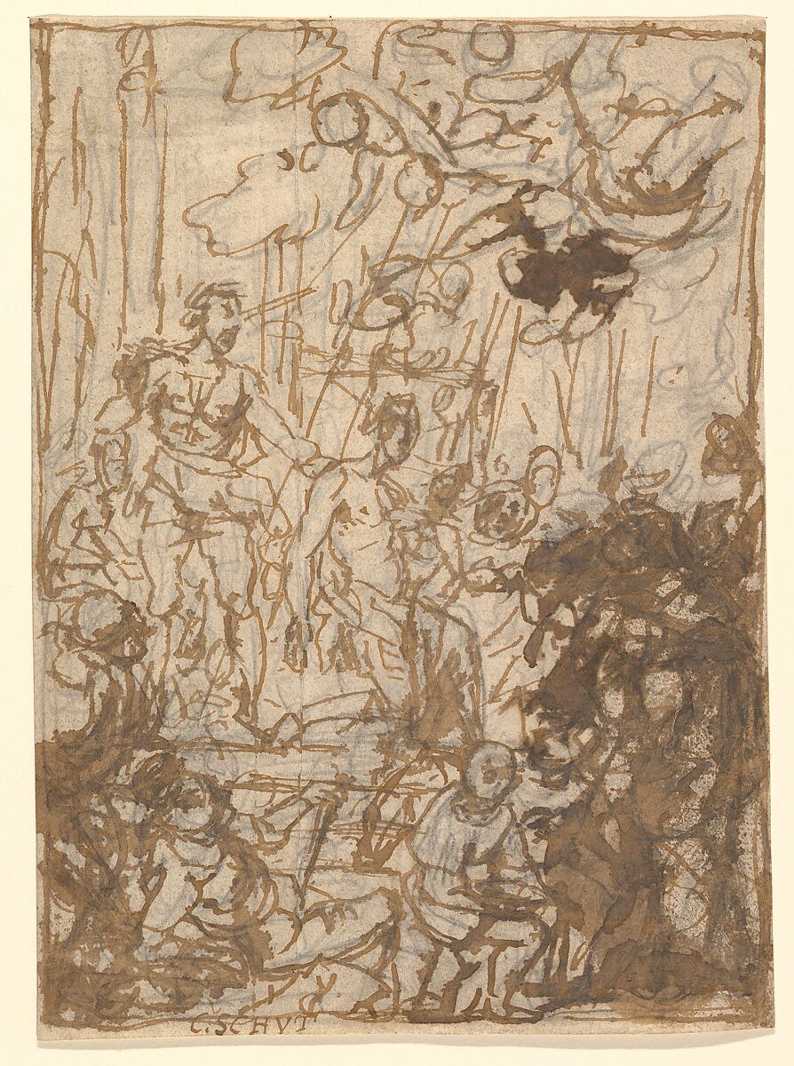 Martyrdom of Saint Gereon, Cornelis Schut (Flemish, Antwerp 1597–1655 Antwerp), Pen and brown ink, over graphite. 