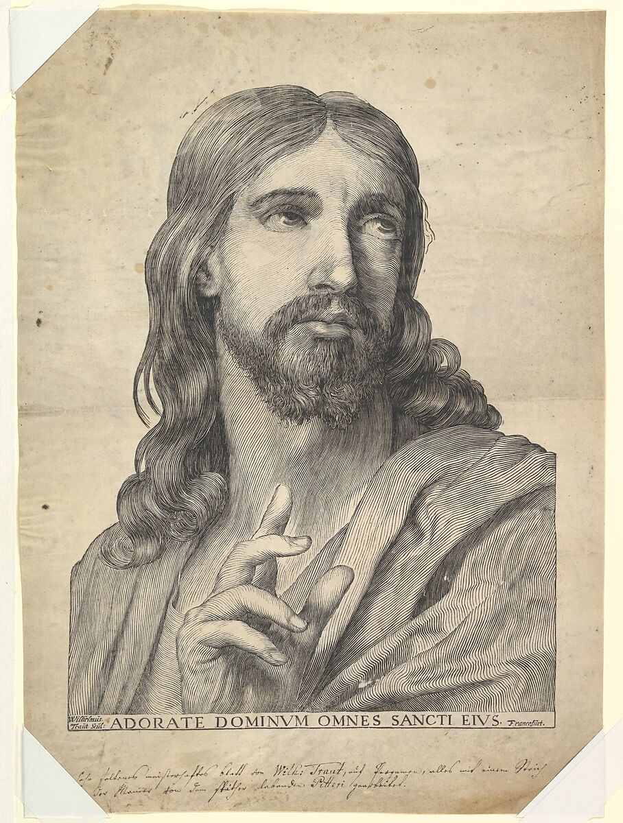 Bust of Christ Blessing, Wilhelm Traut (German, died 1662 Frankfurt), Woodcut on vellum 