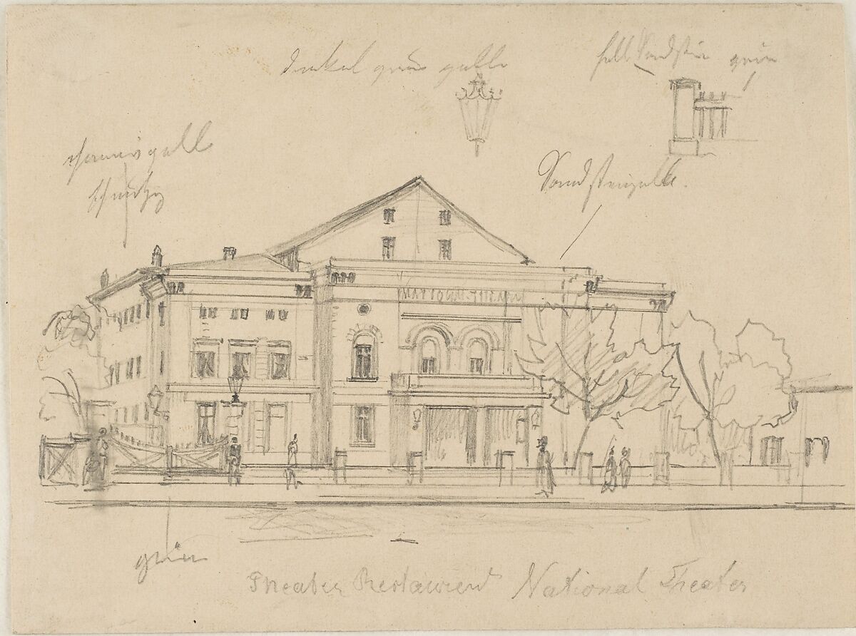 Study of the Nationaltheater, Berlin, Eduard Gaertner (German, Berlin 1801–1877 Zechlin), Graphite 