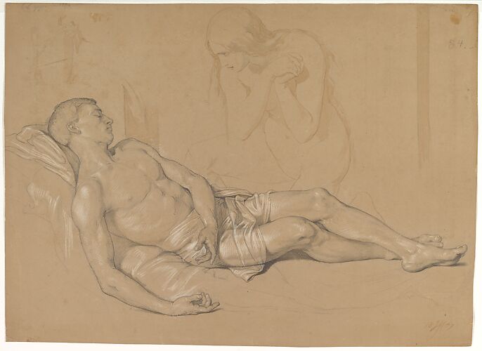 A Nude Woman Kneeling at the side of a Reclining Man (Study for Mary Magdalen Lamenting Christ)