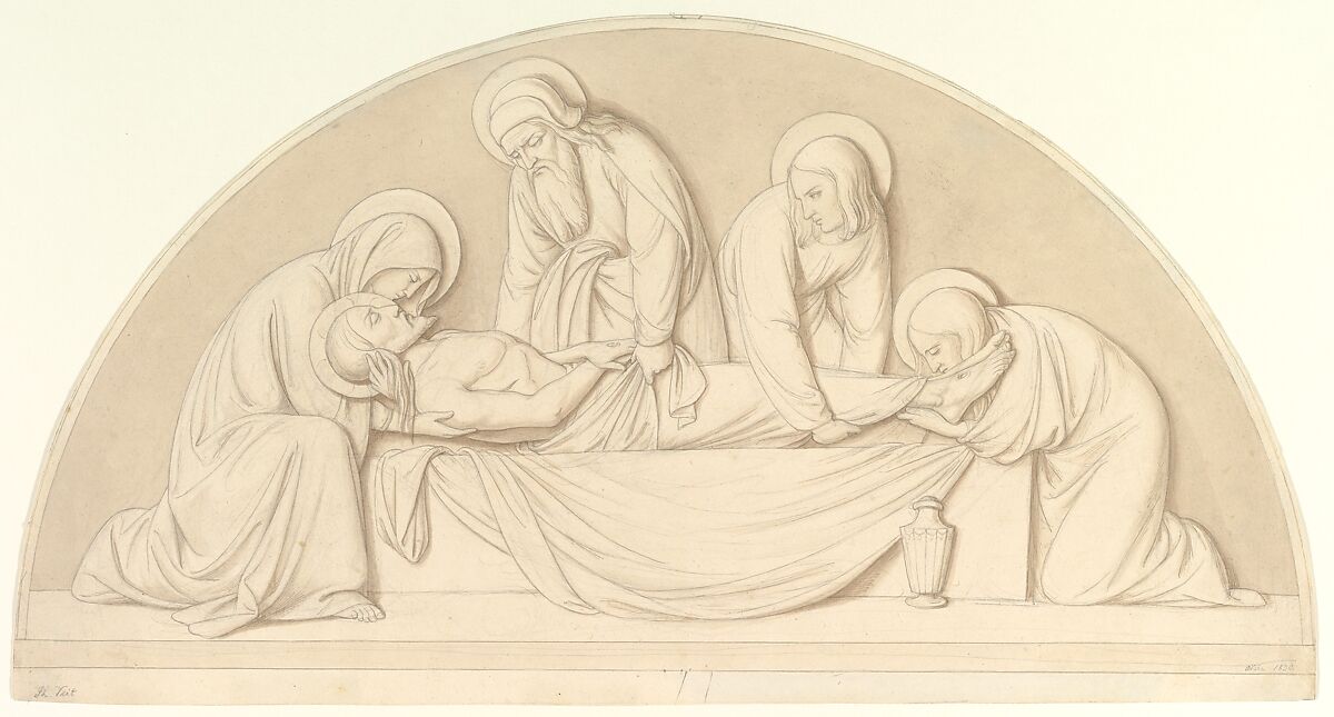 The Entombment, Philipp Veit (German, Berlin 1793–1877 Mainz), Pen and brown ink, brown wash, over graphite 