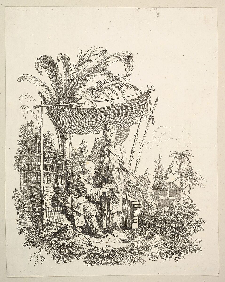 Woman Showing Curiosities to Soldier, Gabriel Huquier (French, Orléans 1695–1772 Paris), Etching and engraving 
