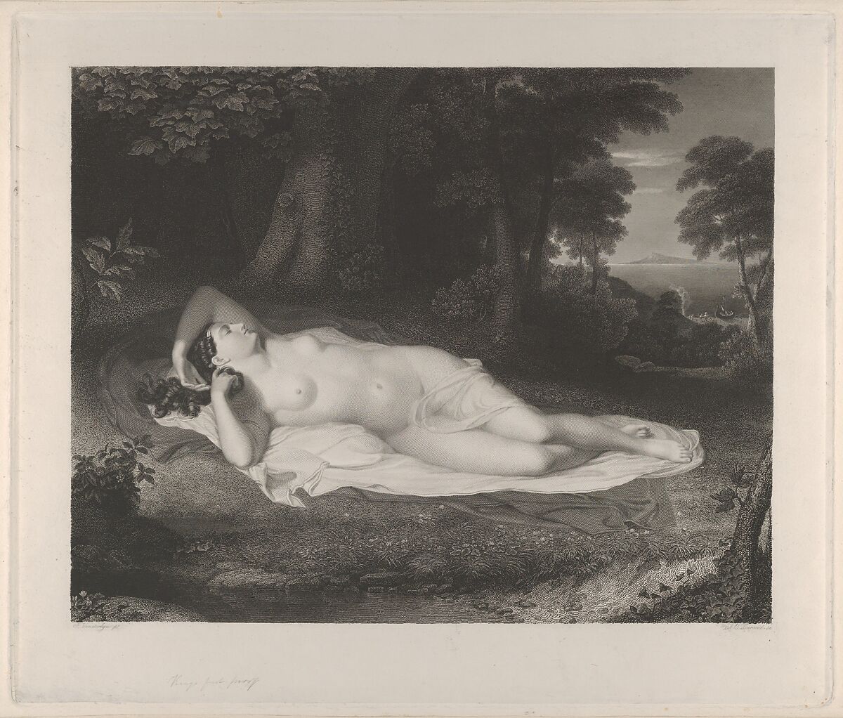 Ariadne, Asher Brown Durand (American, Jefferson, New Jersey 1796–1886 Maplewood, New Jersey), Engraving; fifth state of eight 