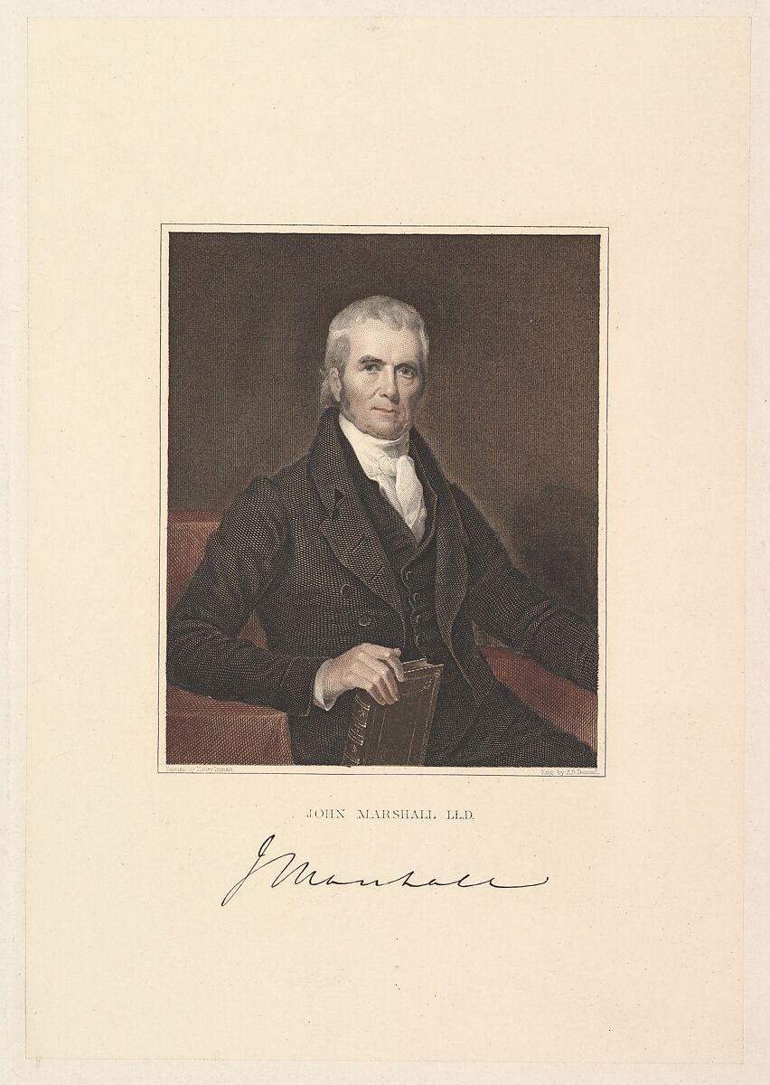 Chief Justice John Marshall, Asher Brown Durand (American, Jefferson, New Jersey 1796–1886 Maplewood, New Jersey), Engraving on chine collé, printed in red, brown and black ink; fourth state of five 