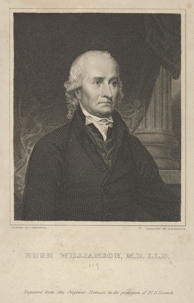 Hugh Williamson, M.D., L.L.D. (1735–1819), Asher Brown Durand (American, Jefferson, New Jersey 1796–1886 Maplewood, New Jersey), Engraving 