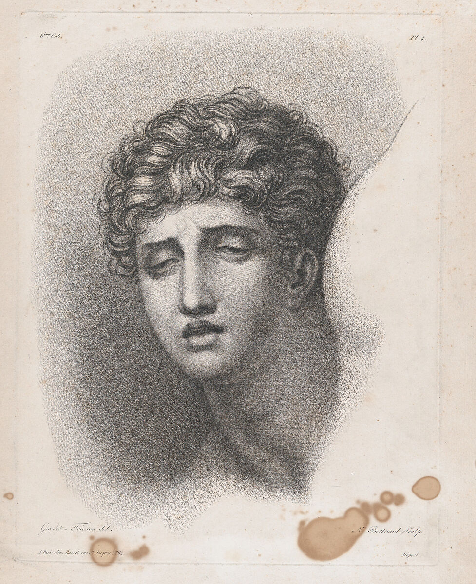 Head of Young Man, After Anne Louis Girodet-Trioson (French, Montargis 1767–1824 Paris), Crayon-manner engraving 