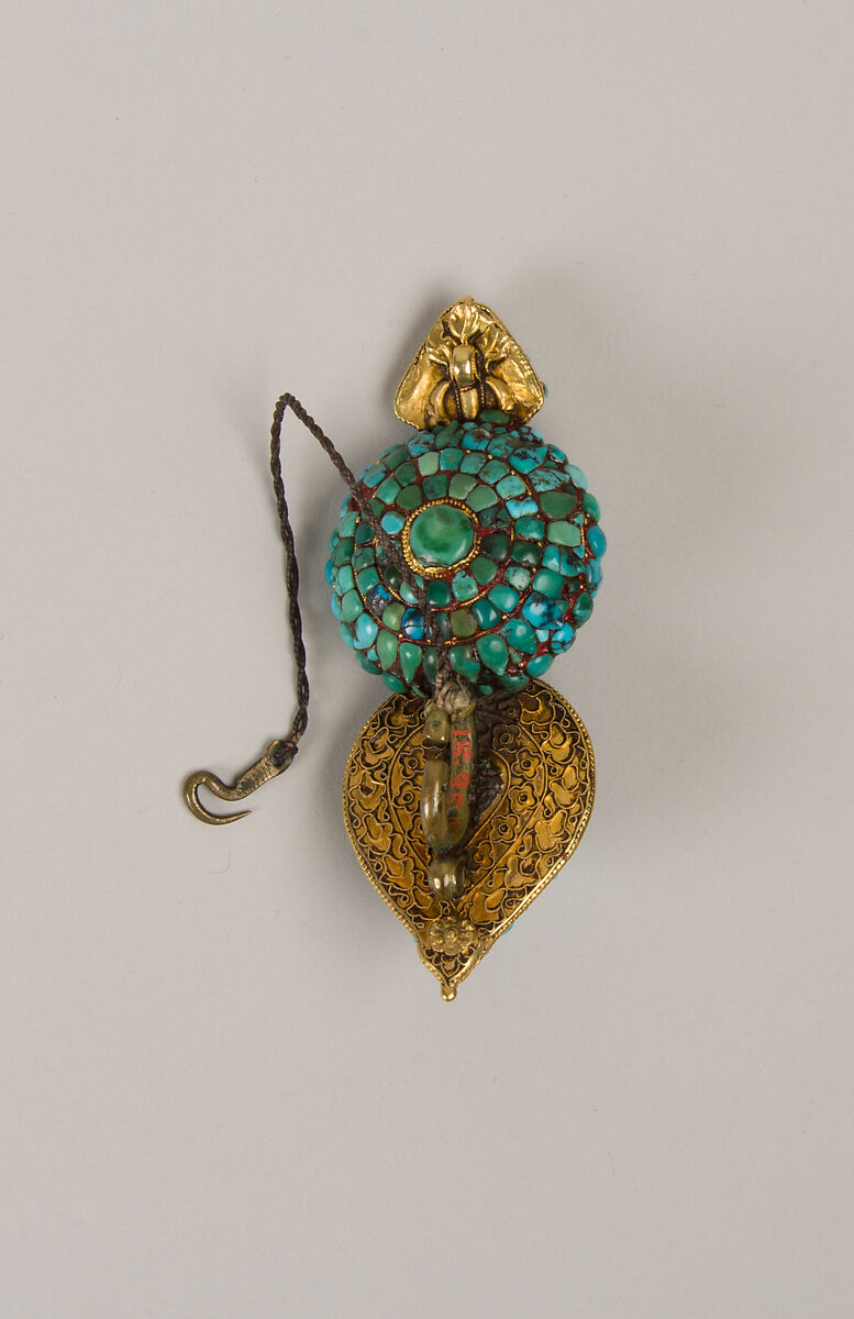 Woman's Earring, Gold and turquoise, Tibet, Lhasa area