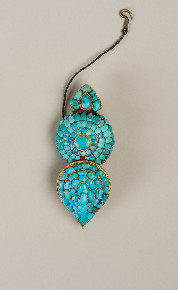 Woman's Earring, Gold and turquoise, Tibet, Lhasa area 