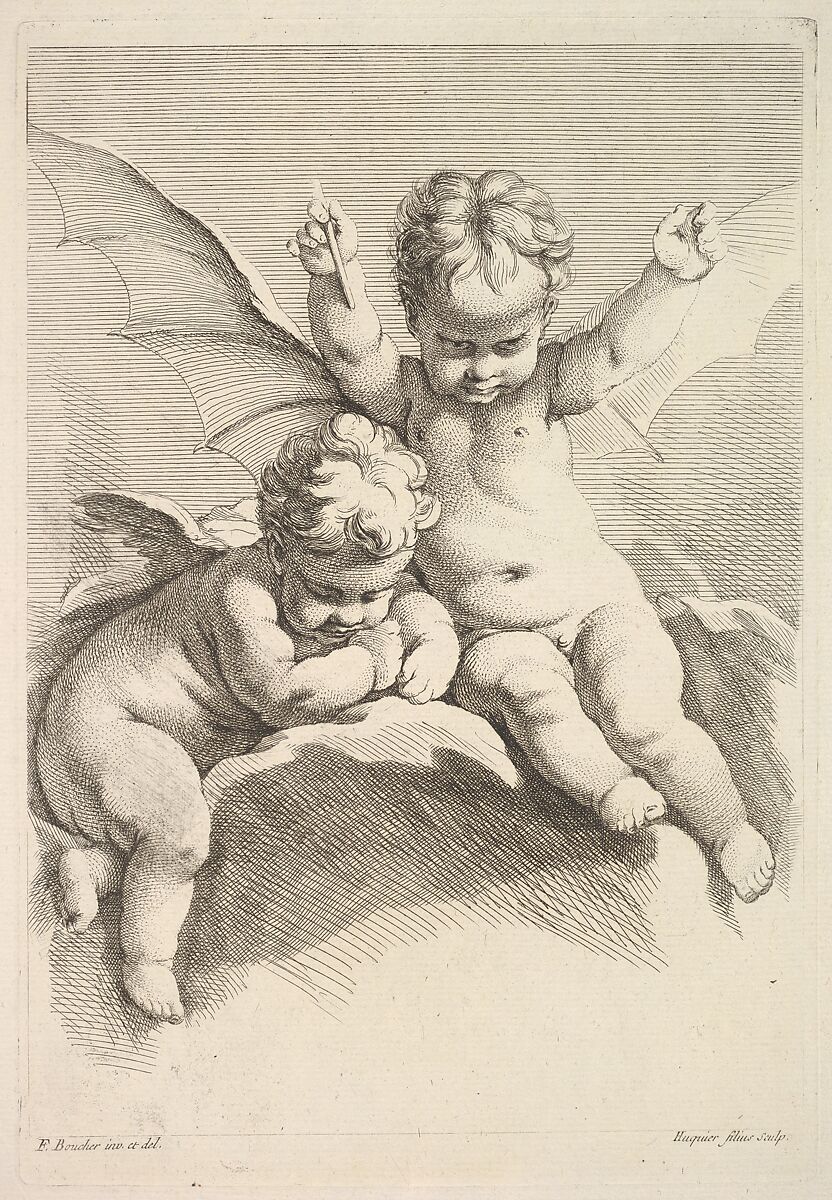 Two Cupids, One with Bat Wings, Jacques Gabriel Huquier (French, Paris 1730–1805 Shrewsbury), Etching and engraving 