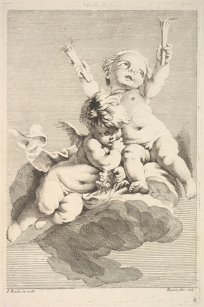Two Cupids, One Holding Torches, Jacques Gabriel Huquier (French, Paris 1730–1805 Shrewsbury), Etching and engraving 