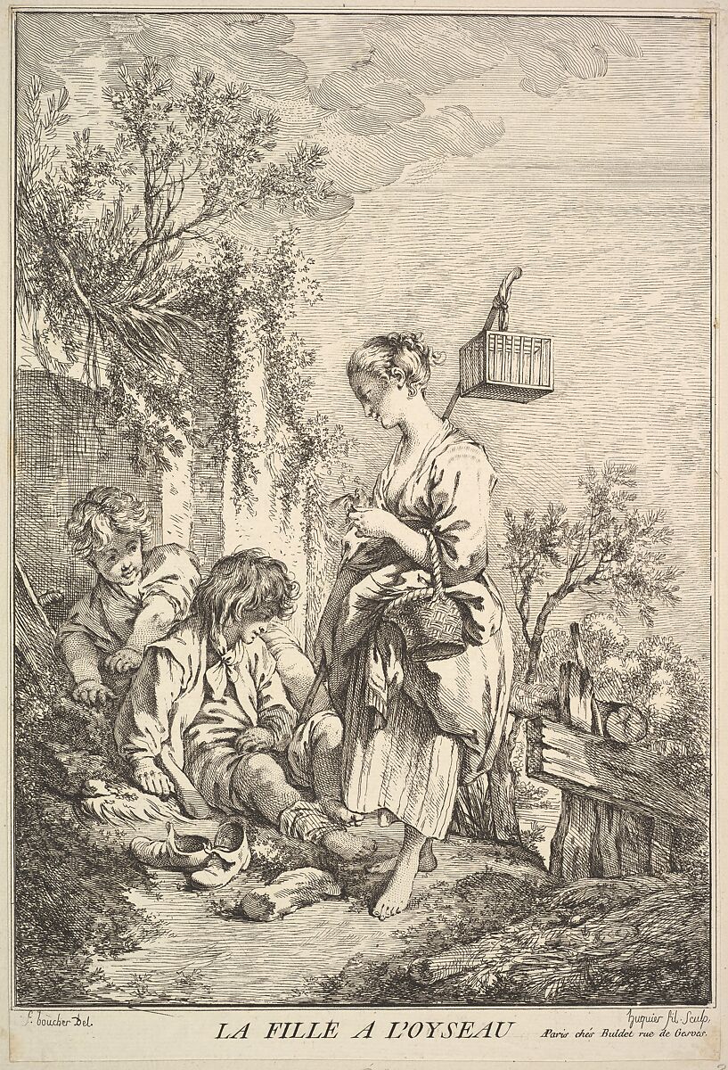 Girl with a Bird, Jacques Gabriel Huquier (French, Paris 1730–1805 Shrewsbury), Etching and engraving 