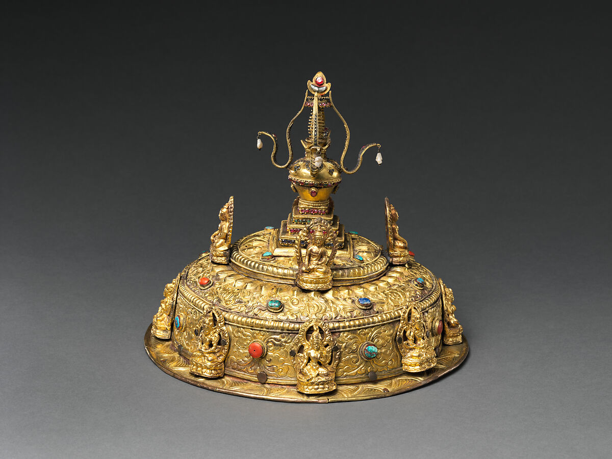 Three-Dimensional Mandala, Gilt copper inlaid with coral, lapis lazuli, and turquoise, Nepal 