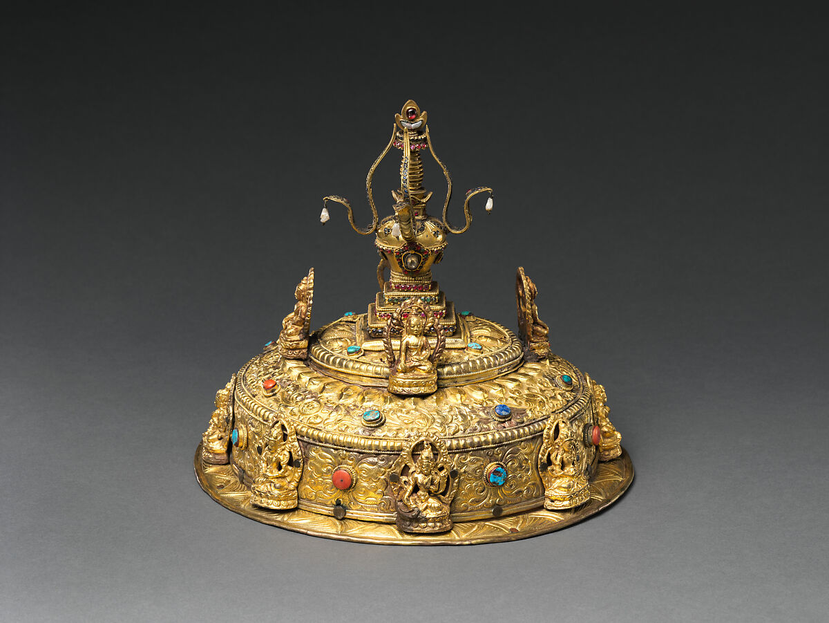 Three-Dimensional Mandala, Gilt copper inlaid with coral, lapis lazuli, and turquoise, Nepal
