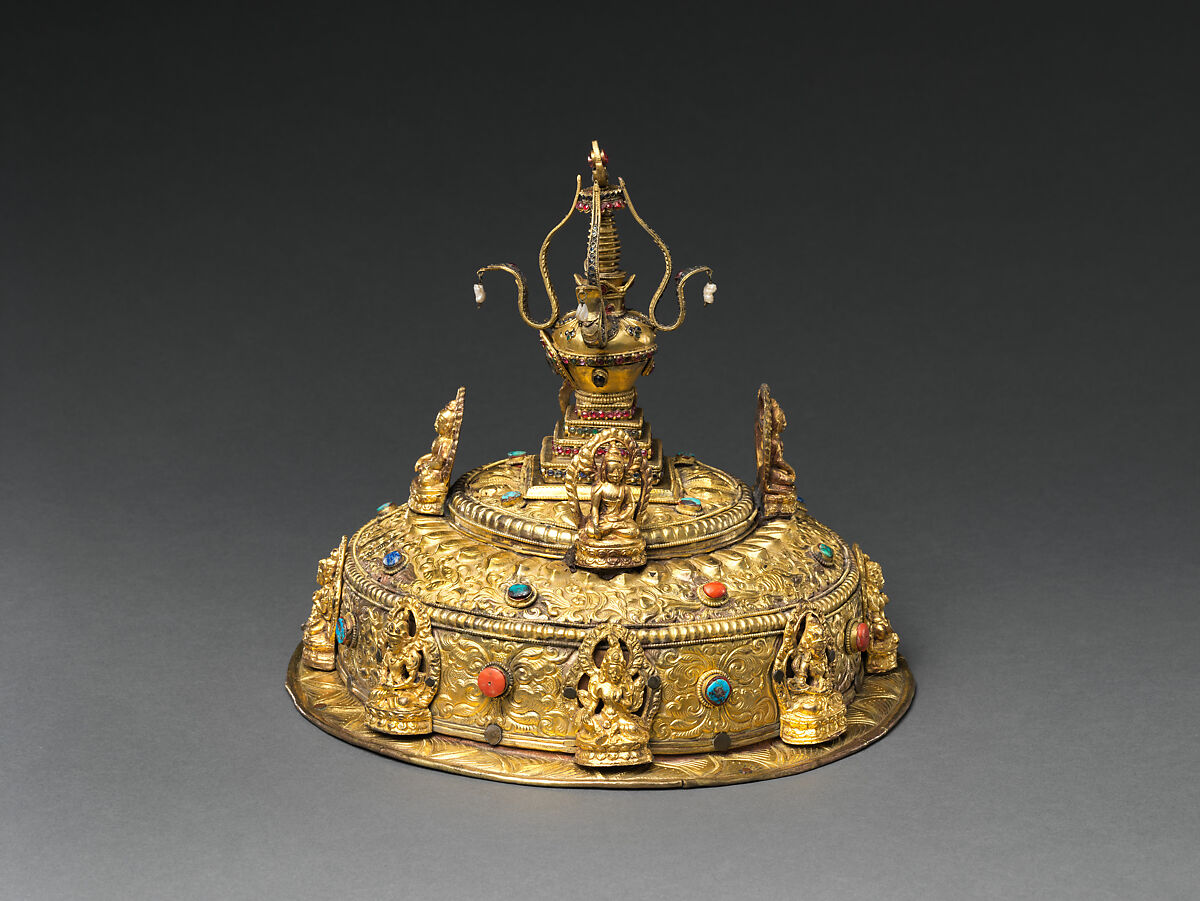 Three-Dimensional Mandala, Gilt copper inlaid with coral, lapis lazuli, and turquoise, Nepal