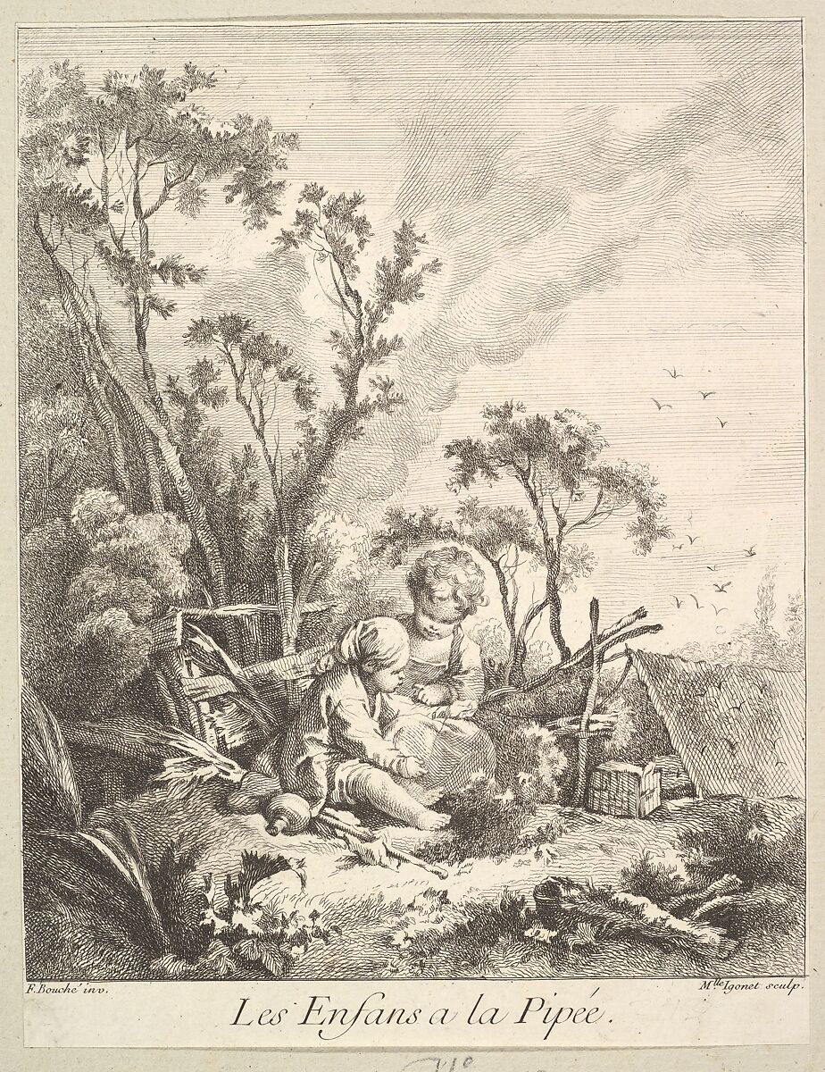 Children Catching Birds, Marie Madeleine Igonet (French, active Paris, 1744–60), Etching and engraving 