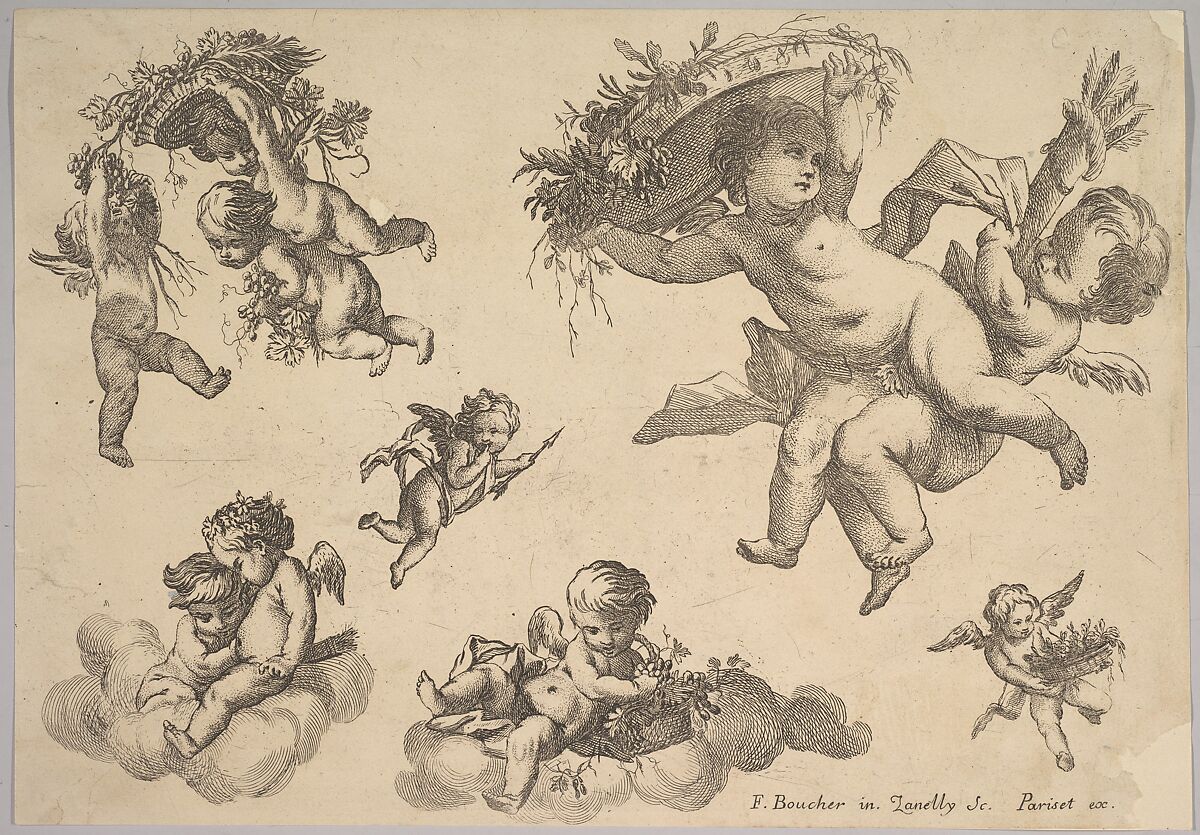 Groups of Children, After François Boucher (French, Paris 1703–1770 Paris), Etching and Engraving 