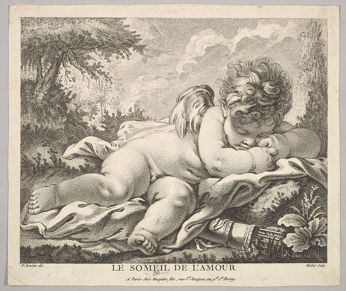 The Sleep of Cupid, Jean-Baptiste Michel (French, Paris 1748–1804 Paris), Etching and Engraving 