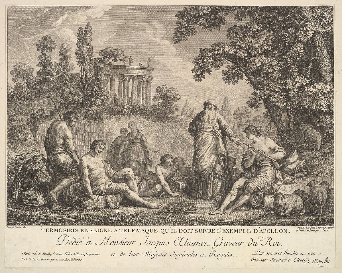 Termosiris Teaching Telemachus to Follow the Example of Apollo, Etched by Pietro Antonio Martini (Italian, Trescali 1738–1797 Parma), Etching and Engraving 