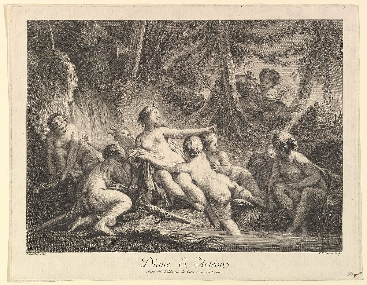 Diana and Acteon, Pierre François Tardieu (French, Paris 1711–1771 Paris), Etching and Engraving 