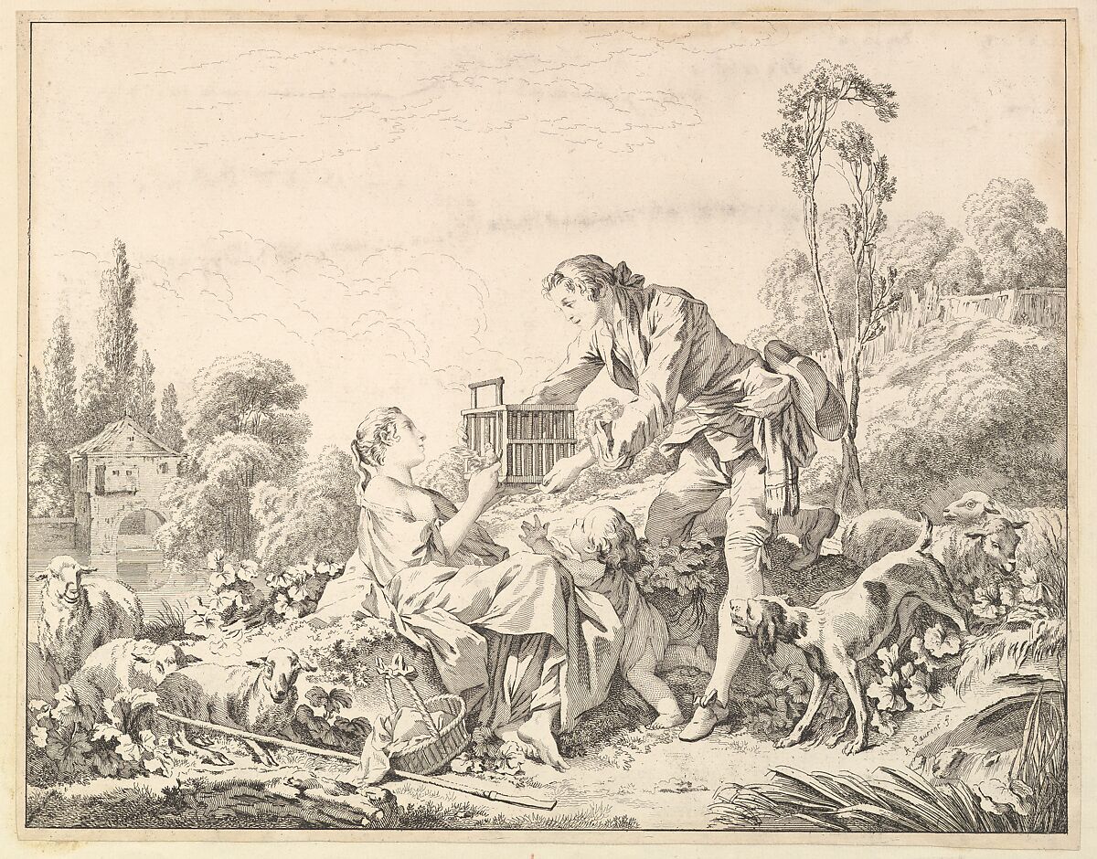 A Kind Shepherd, André Laurent (French, London 1708–1747 Paris), Etching 