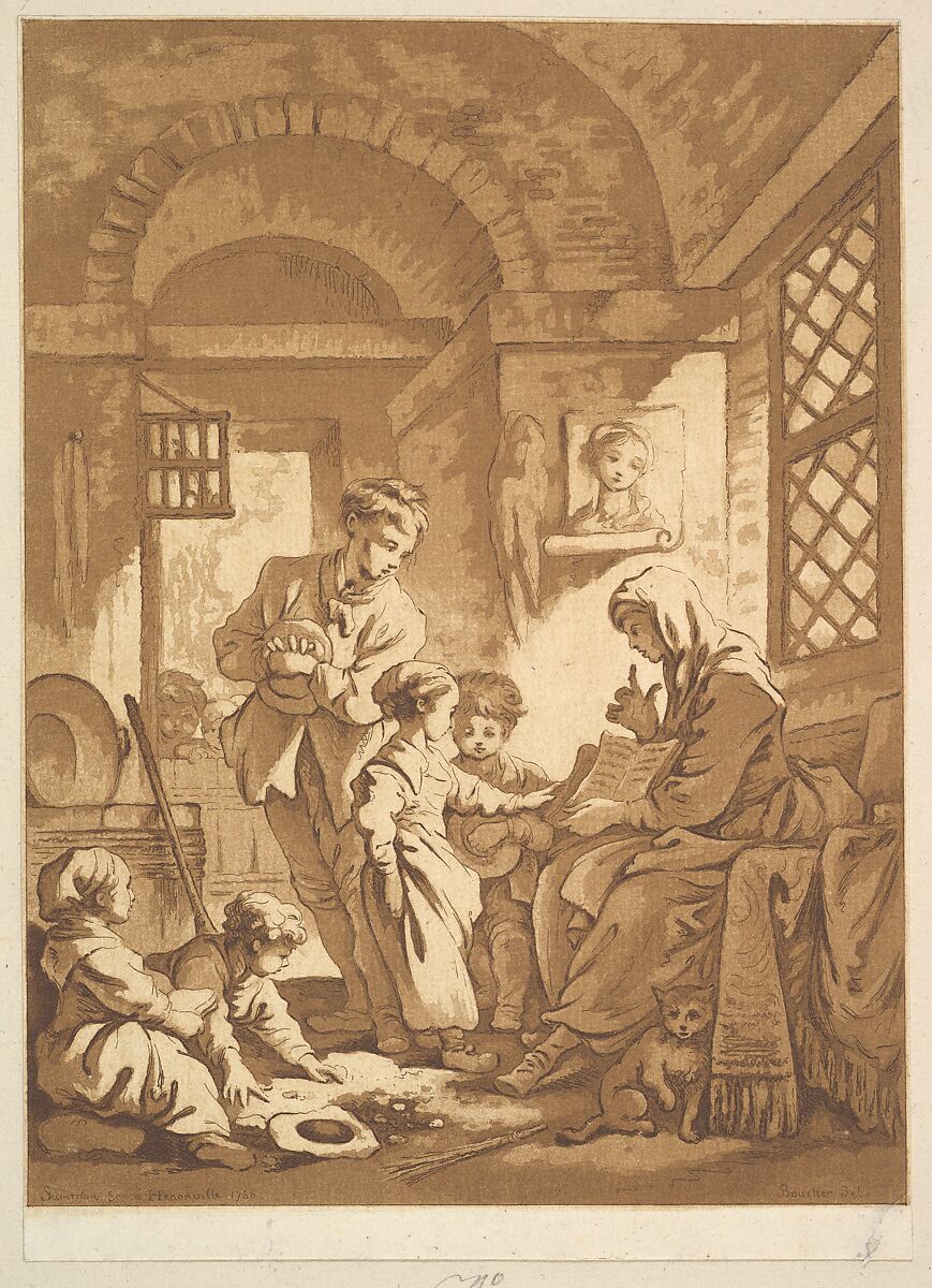 Two Women with Children, Jean Claude Richard, Abbé de Saint-Non (French, Paris 1727–1791 Paris), Aquatint in brown ink 