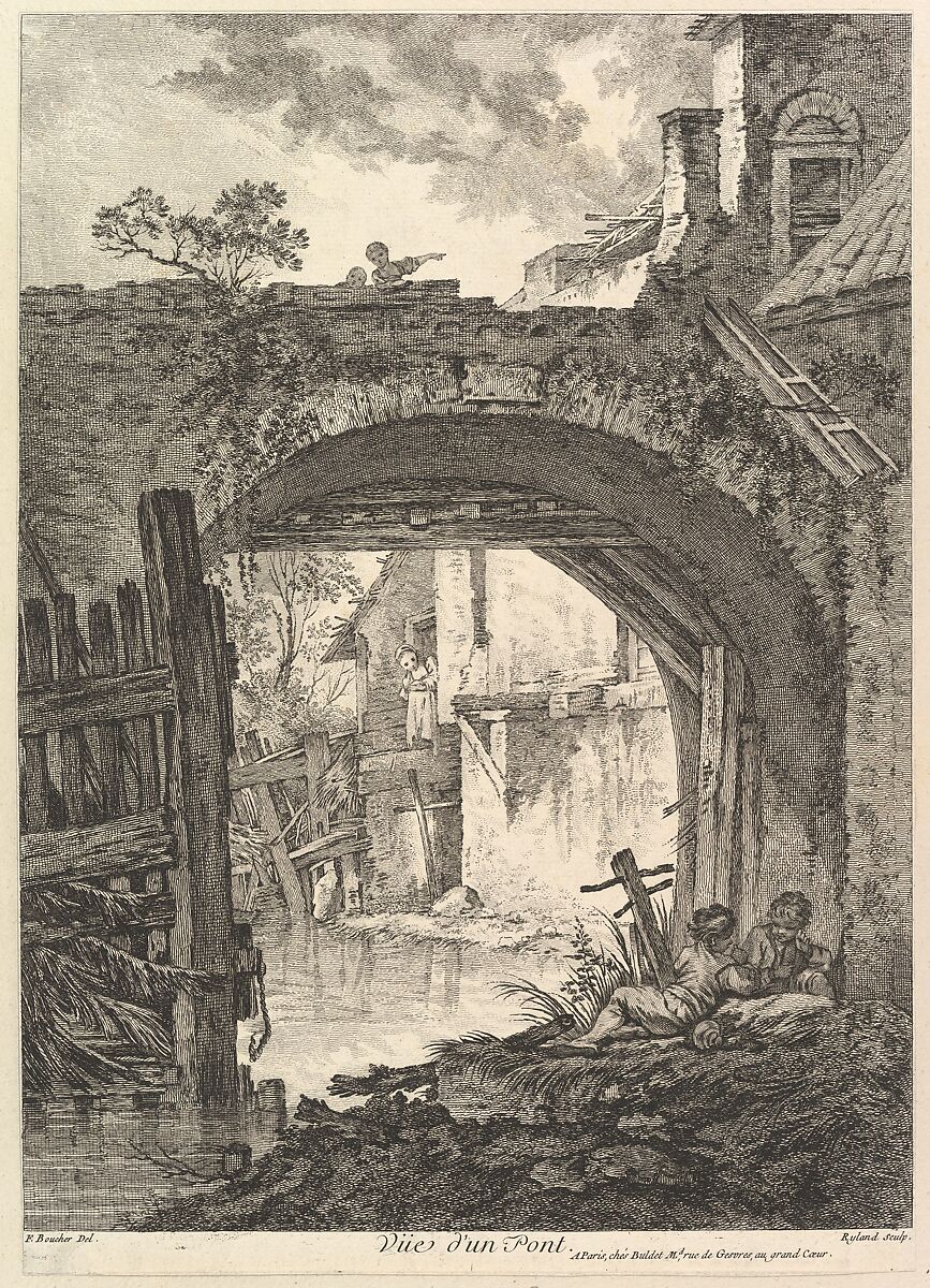 View From a Bridge, William Wynne Ryland (British, baptized London 1732–1783 London), Etching 