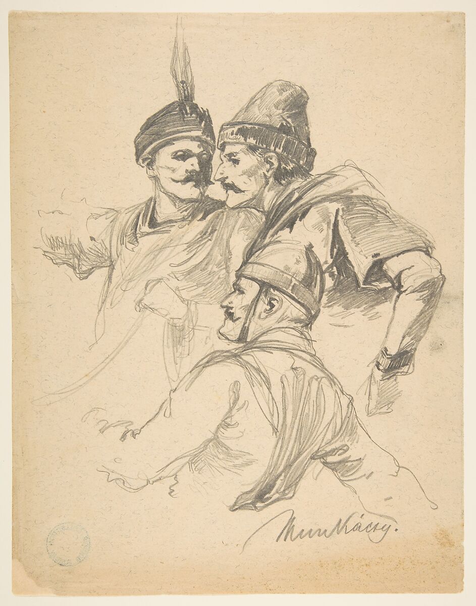 Study of Three Men, Bust Length, Mihály Munkácsy (Hungarian, Mukachevo (Munkács) 1844–1900 Endenich), Graphite 