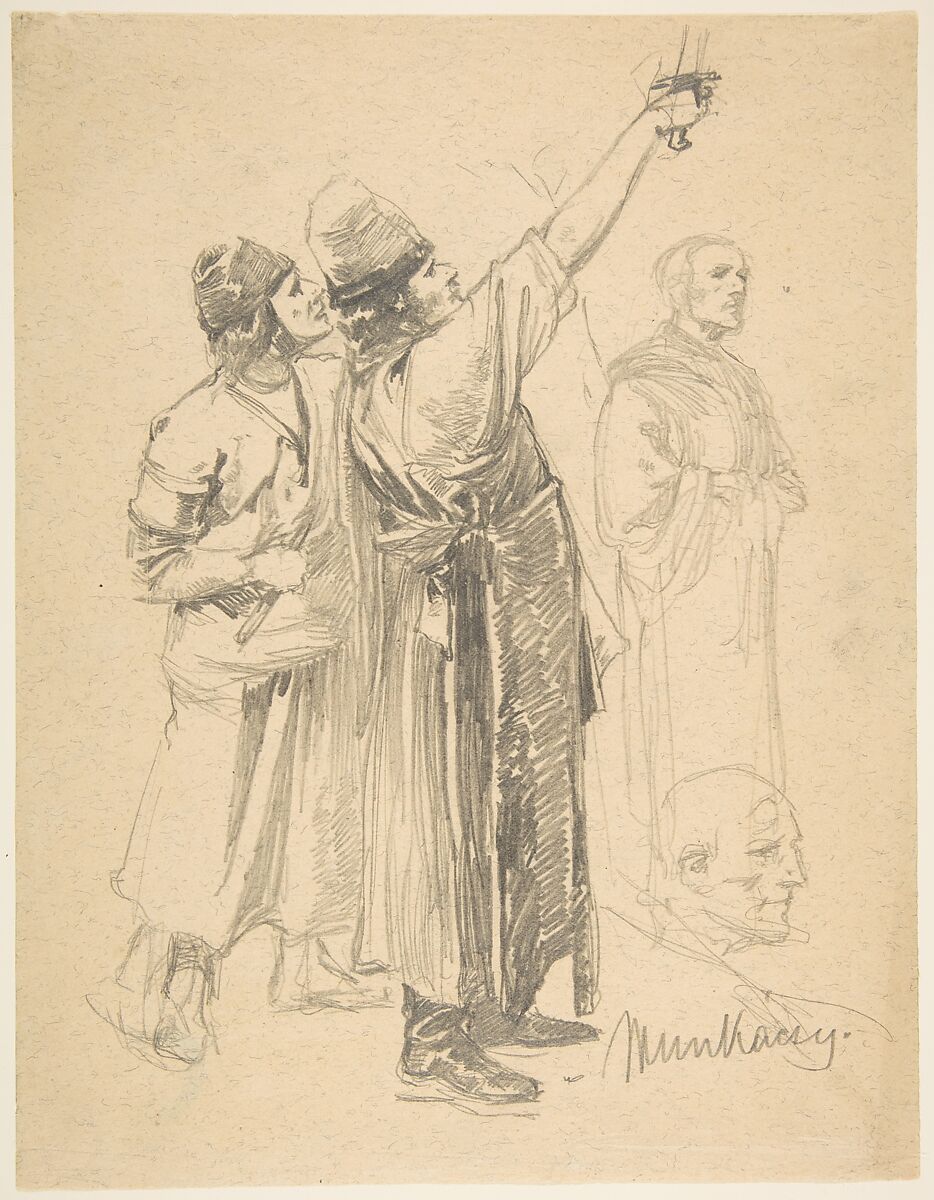 Studies of Standing Men, Mihály Munkácsy (Hungarian, Mukachevo (Munkács) 1844–1900 Endenich), Graphite 
