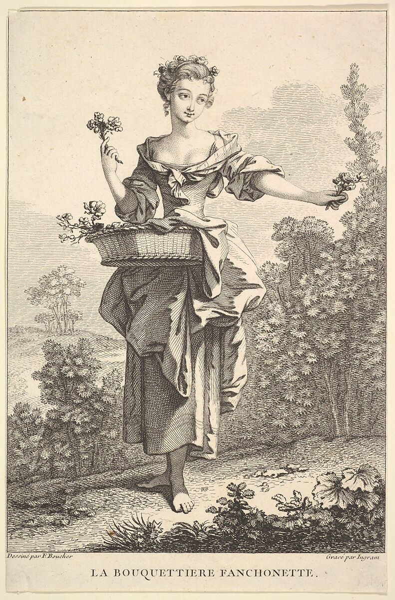 The Flower Girl Fanchonette, John Ingram (British, London 1721 active to 1763), Etching and engraving 