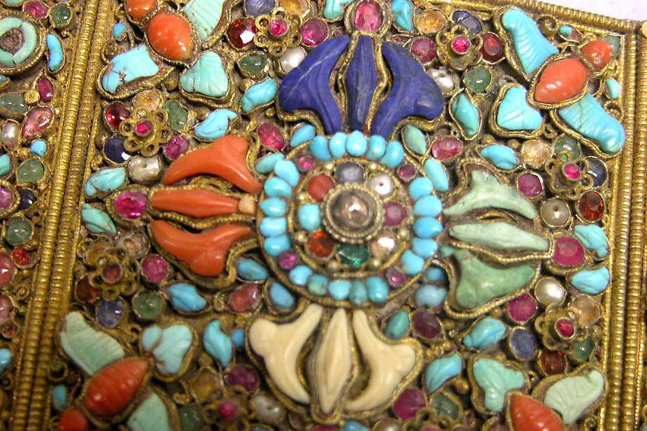 Armlet for an Image with Crossed Vajras, Mercury, gilt silver, diamonds, rubies, emeralds, sapphires, pearls, lapis lazuli, coral, shell, mother of pearl, amber, and turquoise, Nepal