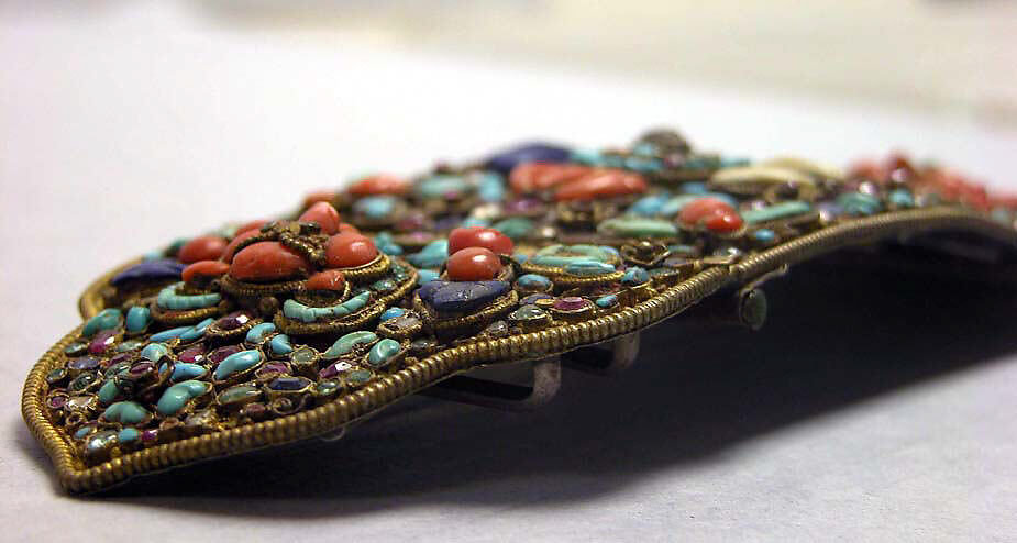 Armlet for an Image with Crossed Vajras, Mercury, gilt silver, diamonds, rubies, emeralds, sapphires, pearls, lapis lazuli, coral, shell, mother of pearl, amber, and turquoise, Nepal