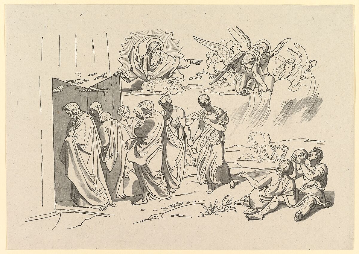 Gods Summons Noah and His Family into the Ark, Joseph von Führich (Austrian, Kratzau 1800–1876 Vienna), Wood engraving 