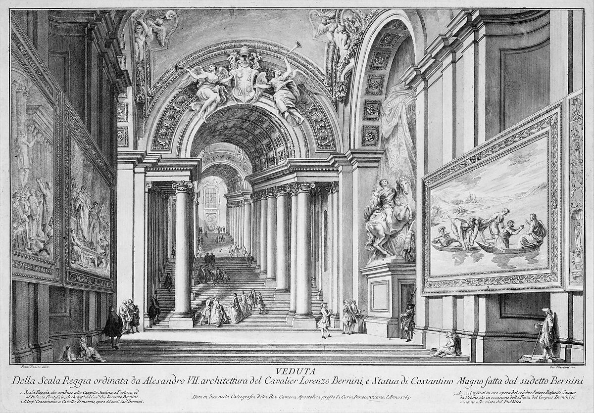 View of the Scala Reggia ordered by Alesandro VII (Vedute Della Scala Reggia ordinata da Alesandro VII), Giovanni Ottaviani (Italian, Rome 1735–ca. 1808), Etching