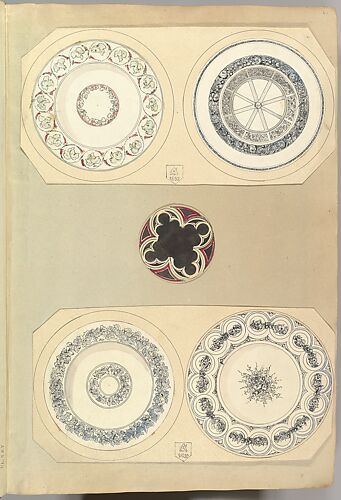 Four Designs for Decorated Plates and a Quatrefoil Rondel